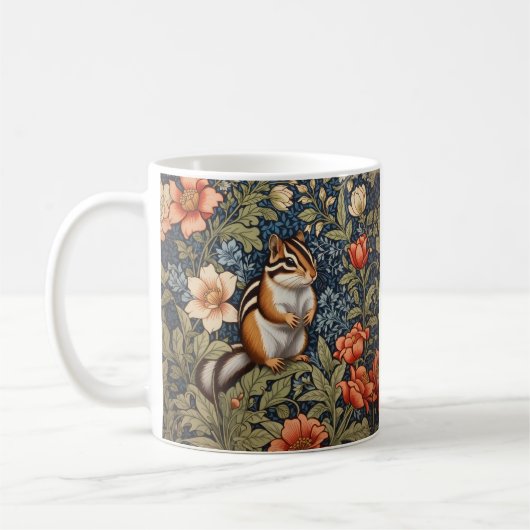 Mug Cute Chipmunk William Morris Inspiré Floral (Gauche)