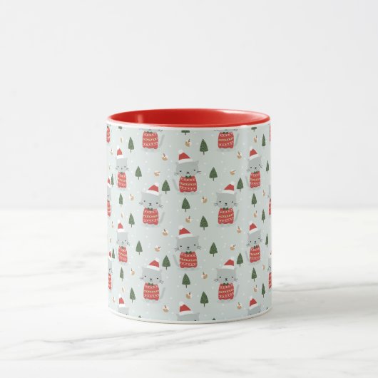 Mug Cute Christmas Cat Pattern – Festive Holiday  (Centre)