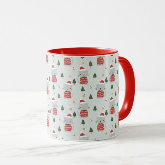 Mug Cute Christmas Cat Pattern – Festive Holiday  (Devant droit)