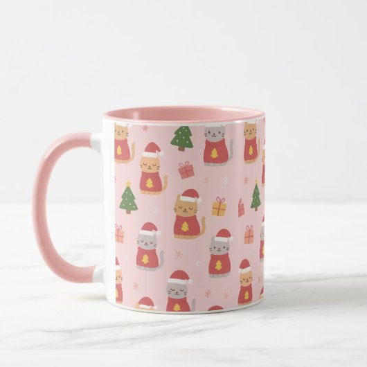 Mug Cute Christmas Cats Pattern – Pink Holiday Design (Gauche)