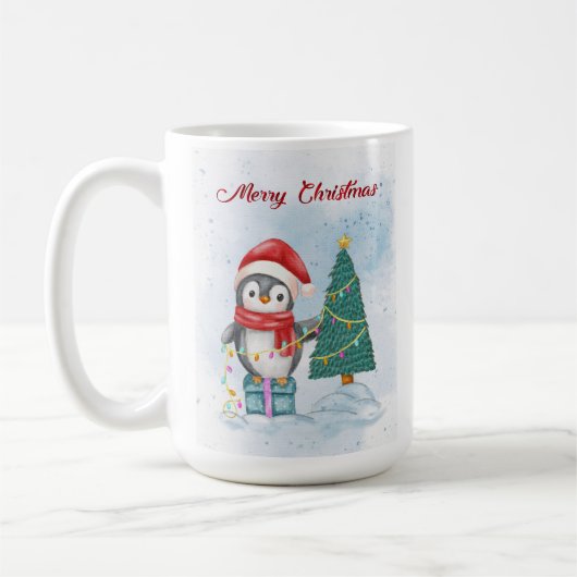 Mug Cute Christmas Penguin Decorating Tree with Lights (Gauche)