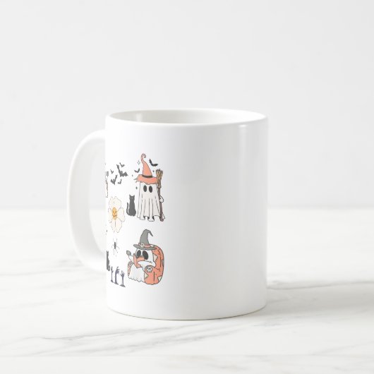 Mug Cute Citrouille Fantôme Boo Chat chauves-souris Mo (Devant gauche)