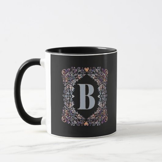 Mug Cute Coeurs modernes et Lettre encadrée Florale B (Gauche)