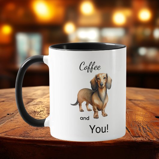 Mug Cute Coffee And Dachshund Brown Personalize