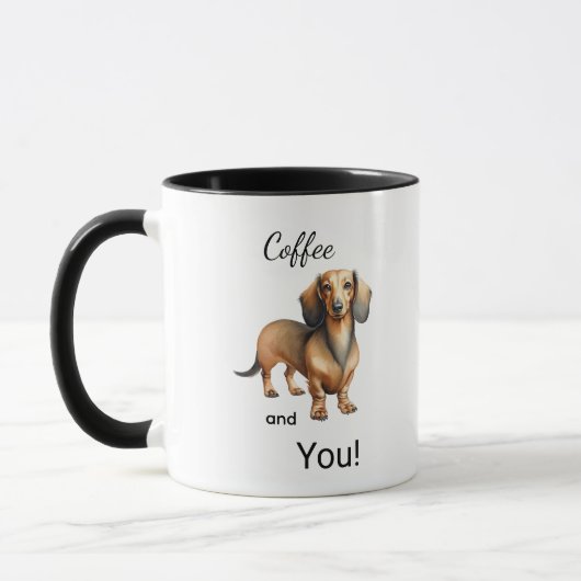 Mug Cute Coffee And Dachshund Brown Personalize (Gauche)