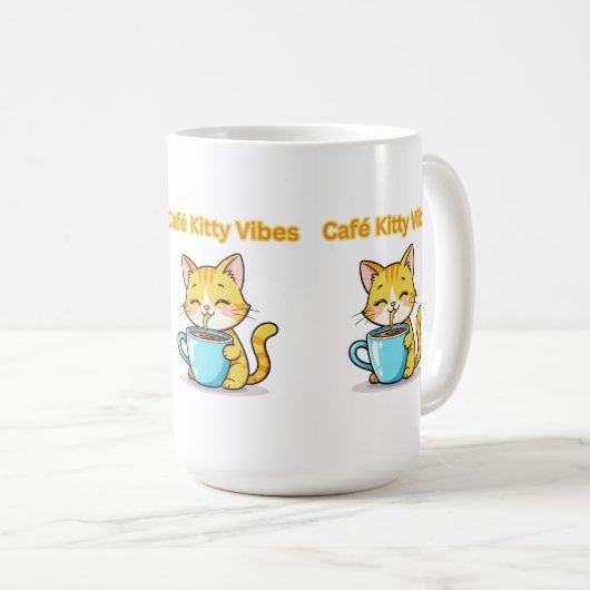 Mug **Cute Coffee Cat – Adorable Cat Drinking Coffee I (Devant droit)