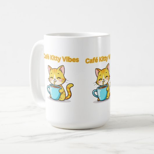Mug **Cute Coffee Cat – Adorable Cat Drinking Coffee I (Devant gauche)