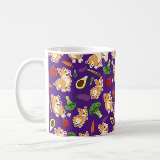 Mug Cute Corgi and Vegetables Motif alimentaire violet (Gauche)