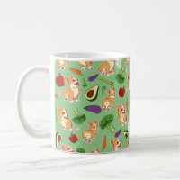 Cute Corgi et légumes Motif alimentaire Vert