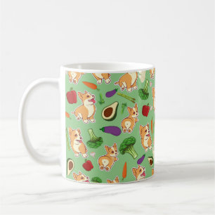 Mug Cute Corgi et légumes Motif alimentaire Vert