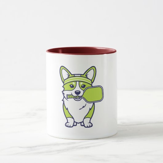 Mug Cute Corgi Pickleball Player Illustration-- Funny  (Centre)