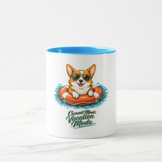 Mug Cute Corgi "Vacation Mode" Summer Design (Centre)