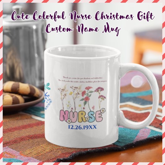 Mug Cute couleur infirmière cadeau de Noël Nom personn