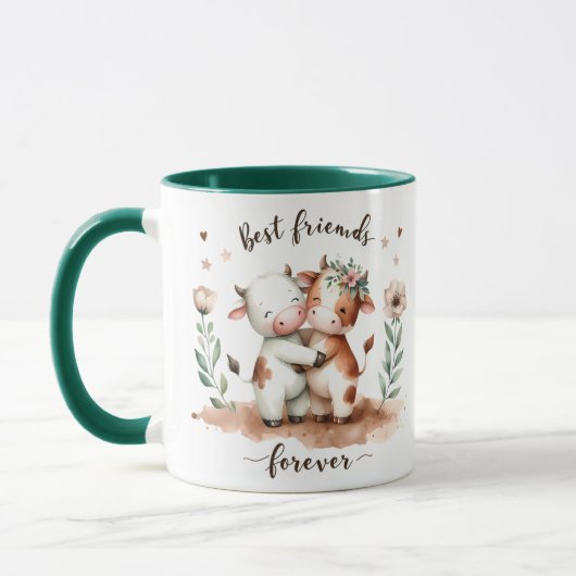 Mug Cute Cow Meilleurs amis Hug Floral Art (Gauche)