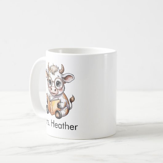 Mug Cute Cow Reading a Book Custom (Devant gauche)