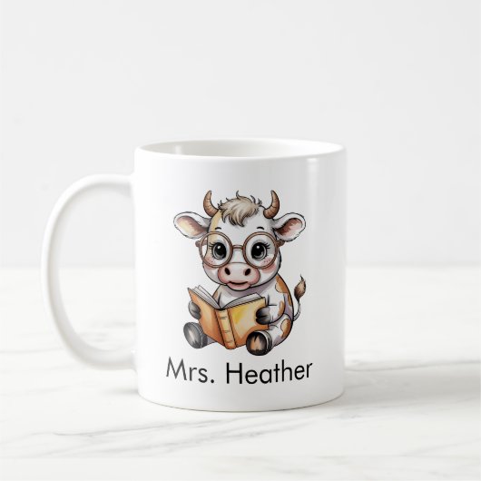 Mug Cute Cow Reading a Book Custom (Gauche)