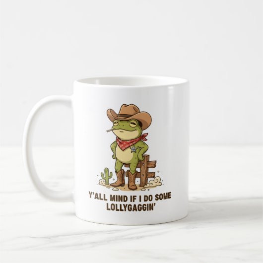 Mug Cute Cowboy Frog Lollygaggin' Western Frog Humor (Gauche)