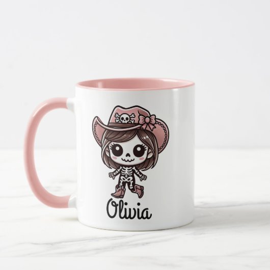 Mug Cute, Cowgirl Skeleton, Nom Personnalisé, Hallowee (Gauche)