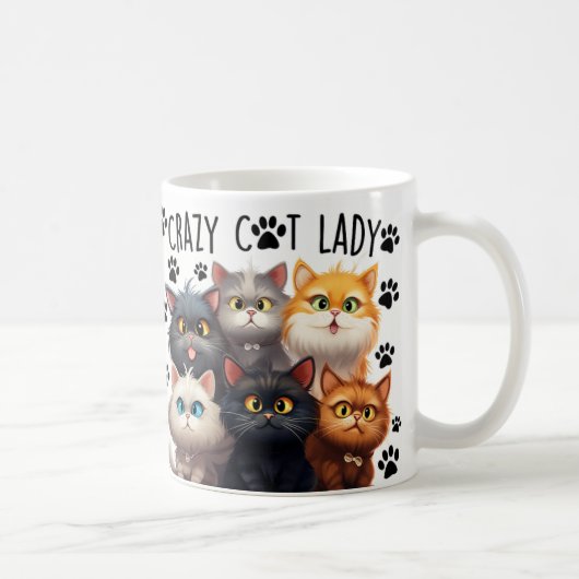 Mug Cute Crazy Chat Dame, Amoureux de les chats, J'aim (Droite)