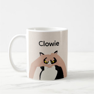 Mug Cute Crème Noir Blanc Chat Coeur mains personnalis