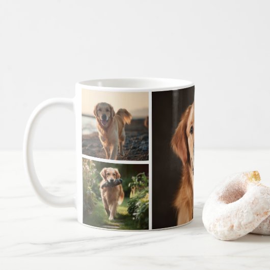 Mug Cute Custom Dog 4 Photos Collage Personalized (Avec donut)