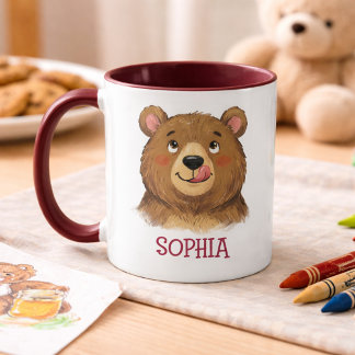 Mug Cute Custom Name Bear Woodland Animal Kids