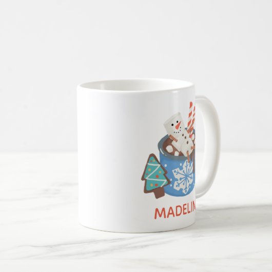 Mug Cute Custom Snowman Nom personnalisé Cocoa (Devant droit)