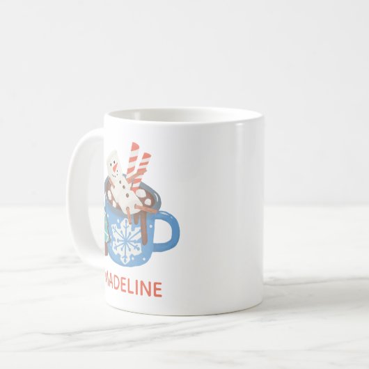 Mug Cute Custom Snowman Nom personnalisé Cocoa (Devant gauche)