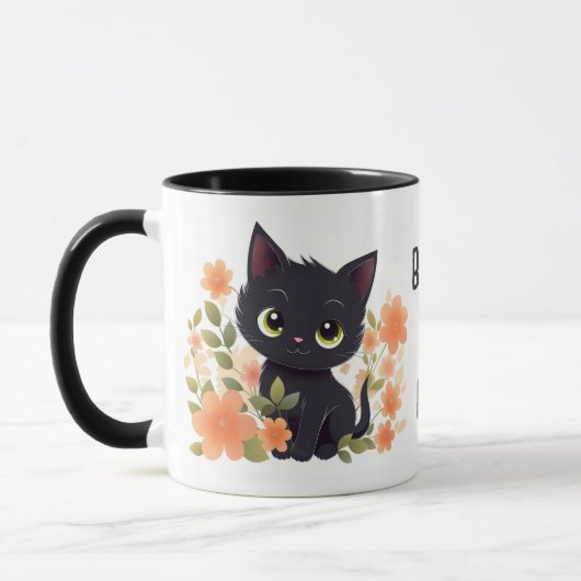 Mug Cute Cute Kitten noir avec fleurs (Gauche)