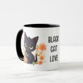 Mug Cute Cute Kitten noir avec fleurs (Devant gauche)