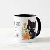 Mug Cute Cute Kitten noir avec fleurs (Devant droit)