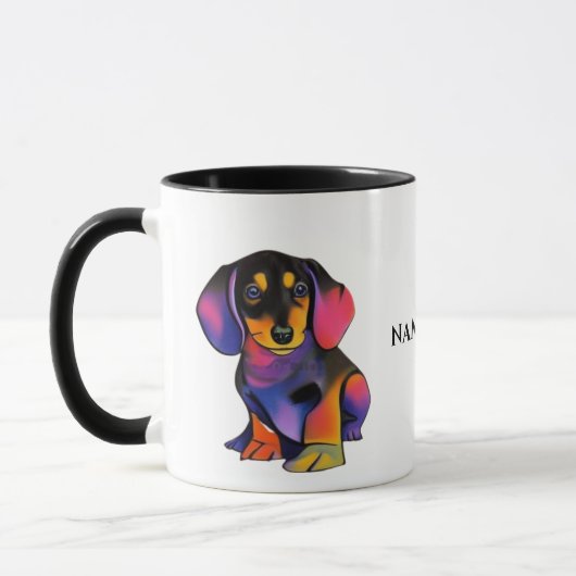 Mug Cute DACHSHUND tasse/tasse avec nom modifiable (Gauche)