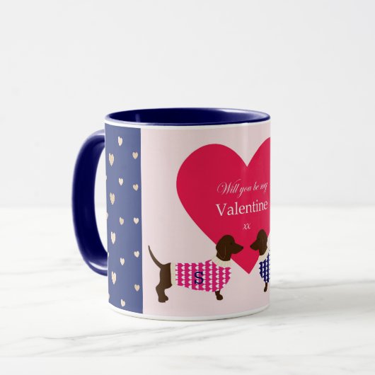 Mug Cute Dachshund Valentine Chien Coeur Monogramme Am (Devant gauche)