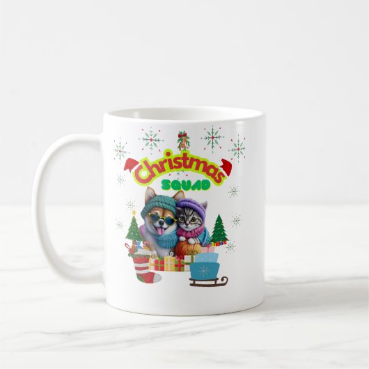 Mug Cute dog and cat Christmas squad design (Gauche)