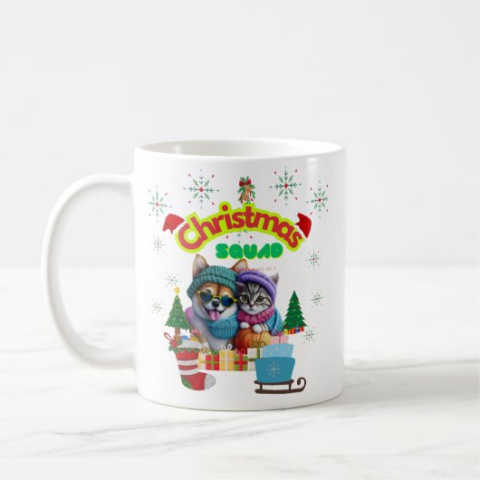 Mug Cute dog and cat Christmas squad design  (Gauche)