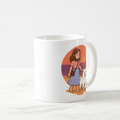 Mug Cute Dog Mom Walking Fluffy Pup on Sunset Beach (Devant droit)