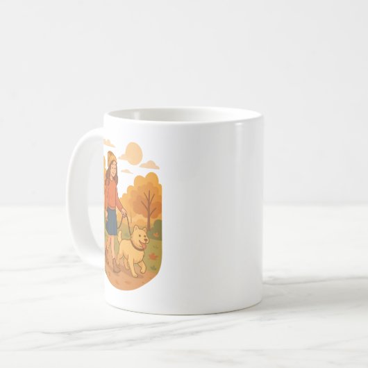 Mug Cute Dog Mom Walking Pup in Cozy Forest (Devant gauche)