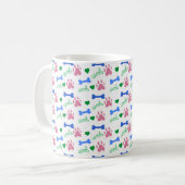 Mug Cute Dog Paw Pattern Hearts, Bones Woof Pink Blue  (Devant gauche)