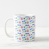 Mug Cute Dog Paw Pattern Hearts, Bones Woof Pink Blue  (Gauche)