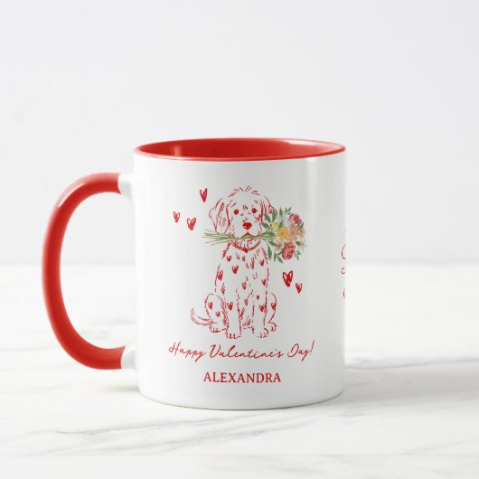 Mug Cute Dog Scribble Bouquet Happy Valentine's Day (Gauche)