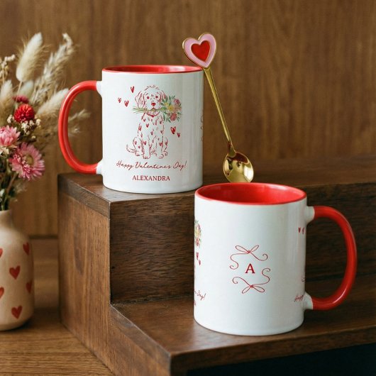 Mug Cute Dog Scribble Bouquet Happy Valentine's Day