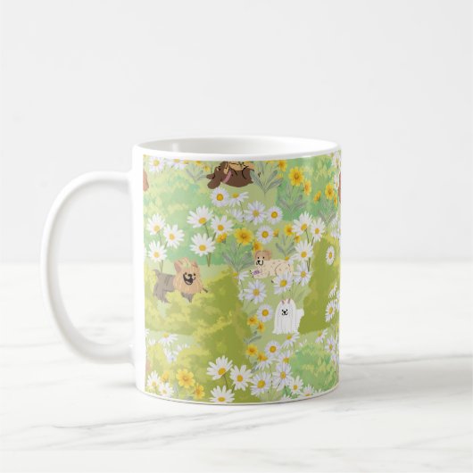Mug Cute Dogs With Daisy Flowers Seamless Pattern (Gauche)