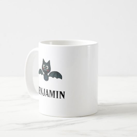 Mug Cute drôle chauve-chauve-souris noire avec nom (Devant gauche)