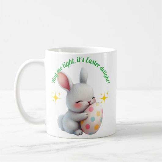 Mug Cute Easter Bunny Hugging Colorful Egg (Gauche)