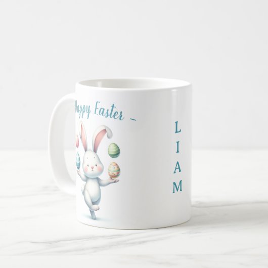 Mug Cute Easter Bunny Juggling Eggs Personalized Kids  (Devant gauche)