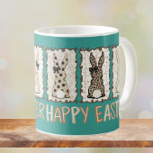 Mug Cute Easter Bunny n Animal Print Brown Bows Teal