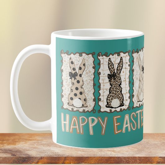Mug Cute Easter Bunny n Animal Print Brown Bows Teal