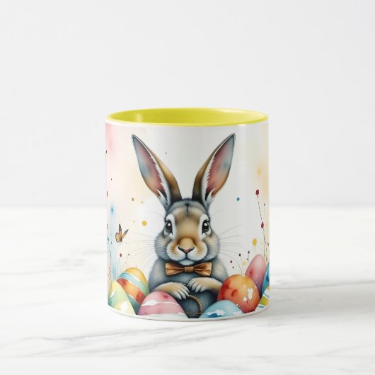 Mug Cute Easter Bunny with Colorful Painted Eggs (Centre)