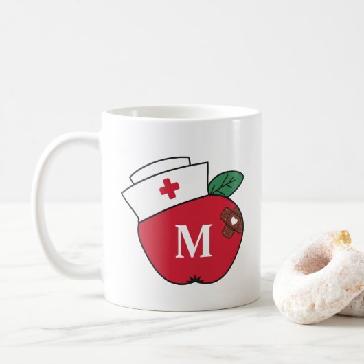 Mug Cute École Nurse Pomme Monogramme Plasters Brown (Avec donut)