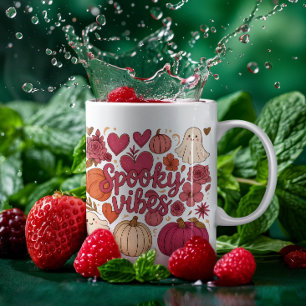 Mug Cute Éffrayant Vibes Coeurs Design Citrouille